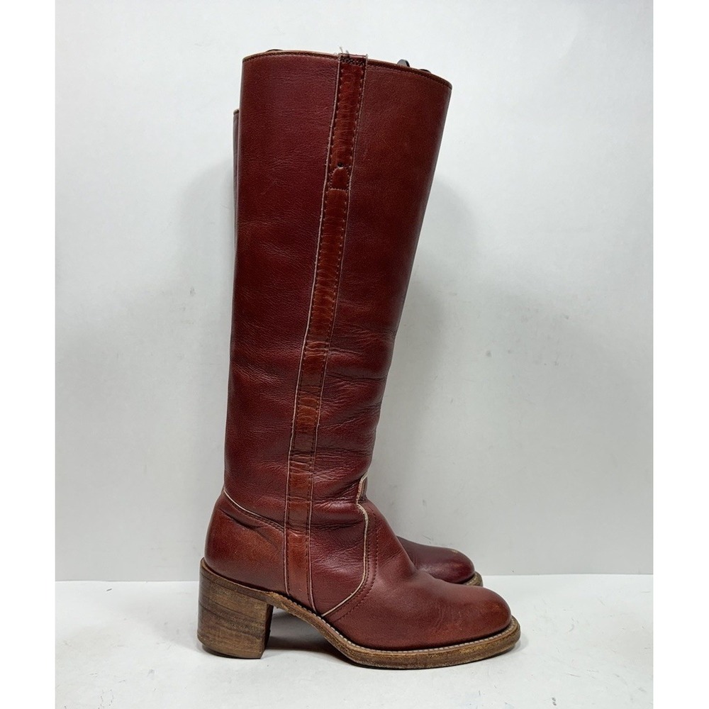 Rare 1970s Frye Black Label Campus Boots Knee High Women's Size 5 B 5850‎ Red